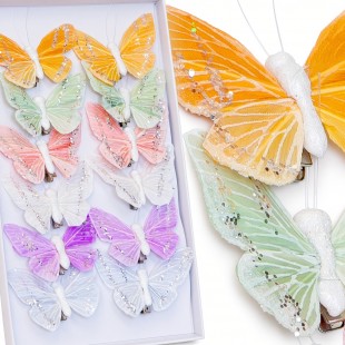 Fluturi decorativi mesh pastel cu clips (12 buc)